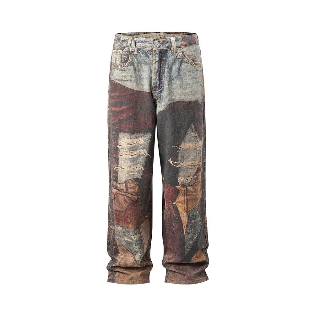 Patchwork Frayed Denim – Baggy Fit