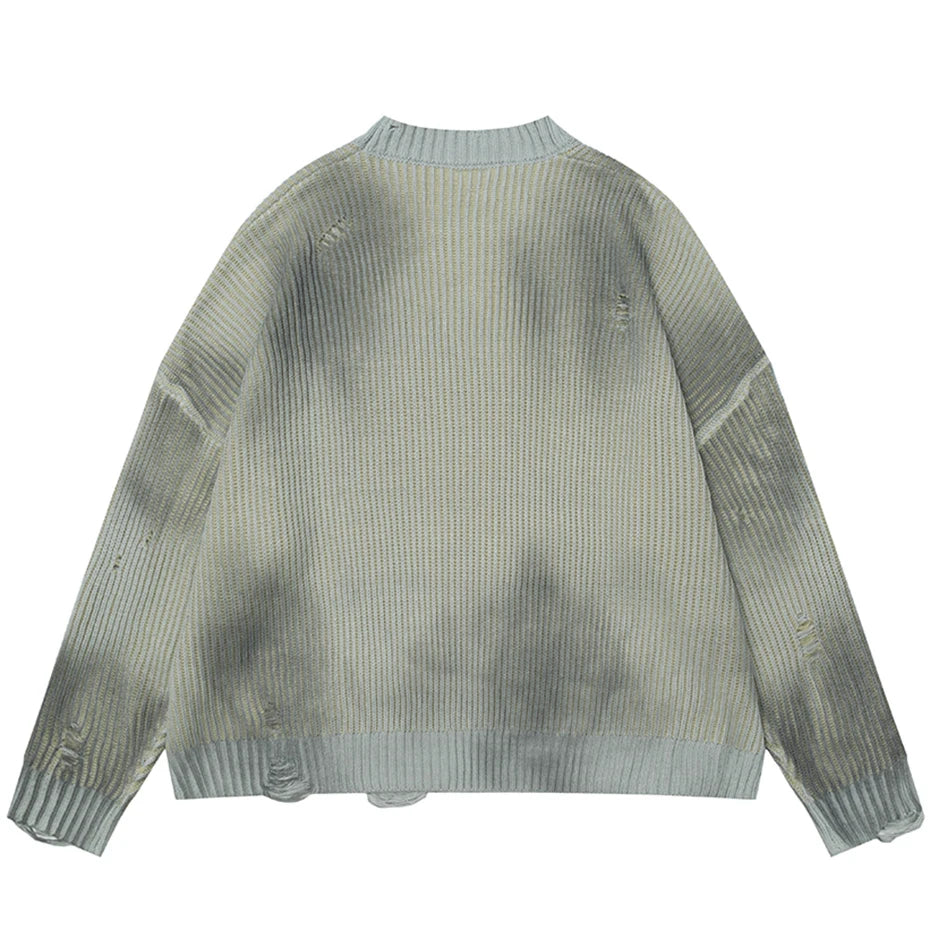 Distressed Washed Knit Sweater — Oversized