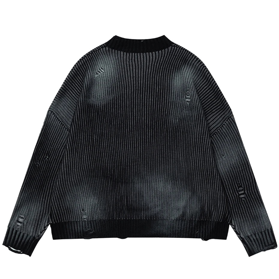Distressed Washed Knit Sweater — Oversized