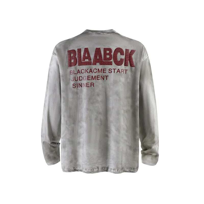 AI Foam Print Washed Long-Sleeve Tee — Grey