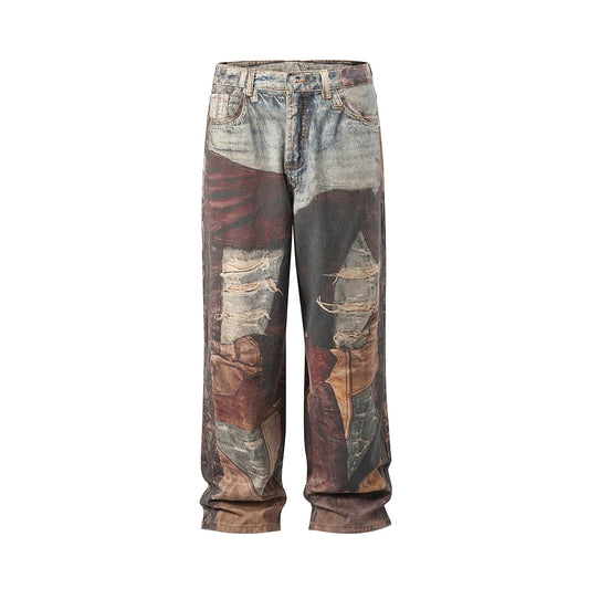 Patchwork Frayed Denim – Baggy Fit