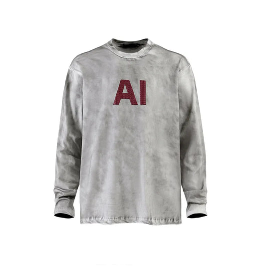 AI Foam Print Washed Long-Sleeve Tee — Grey