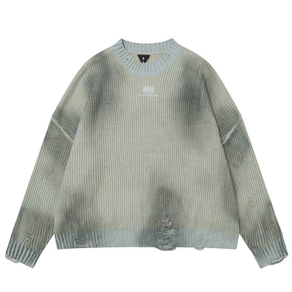 Distressed Washed Knit Sweater — Oversized