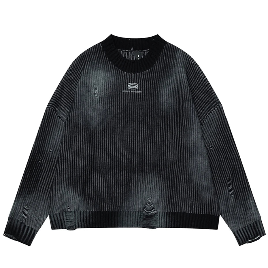 Distressed Washed Knit Sweater — Oversized