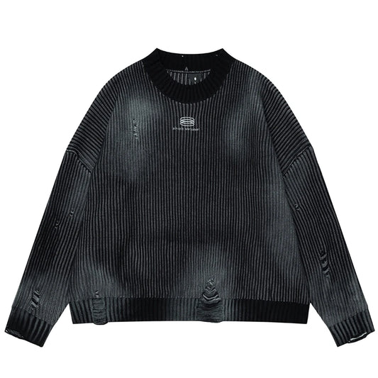 Distressed Washed Knit Sweater — Oversized