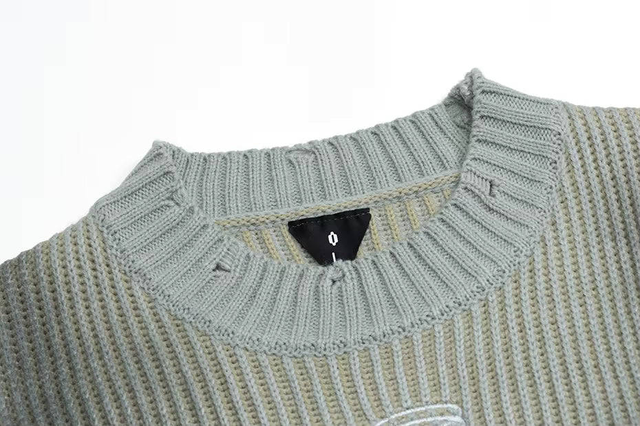 Distressed Washed Knit Sweater — Oversized