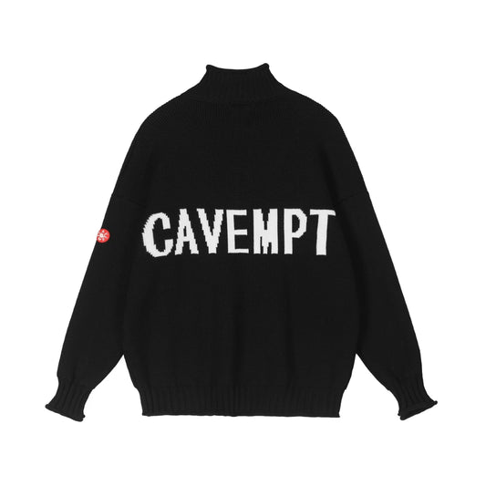 CAVEMPT Mockneck Zip Sweater — Black